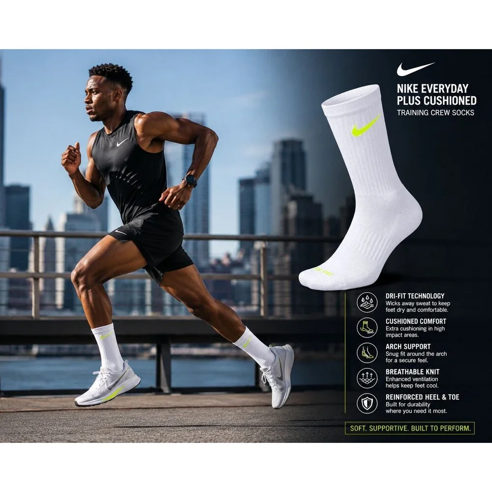 Nike Everyday Plus Cushioned Training Crew Socks – 12 Pairs (2 Sets of 6 Pairs)
